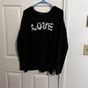 Torrid Womens Gray Black Polyester Embroidered Long Sleeve Pullover Sweater Sz 1